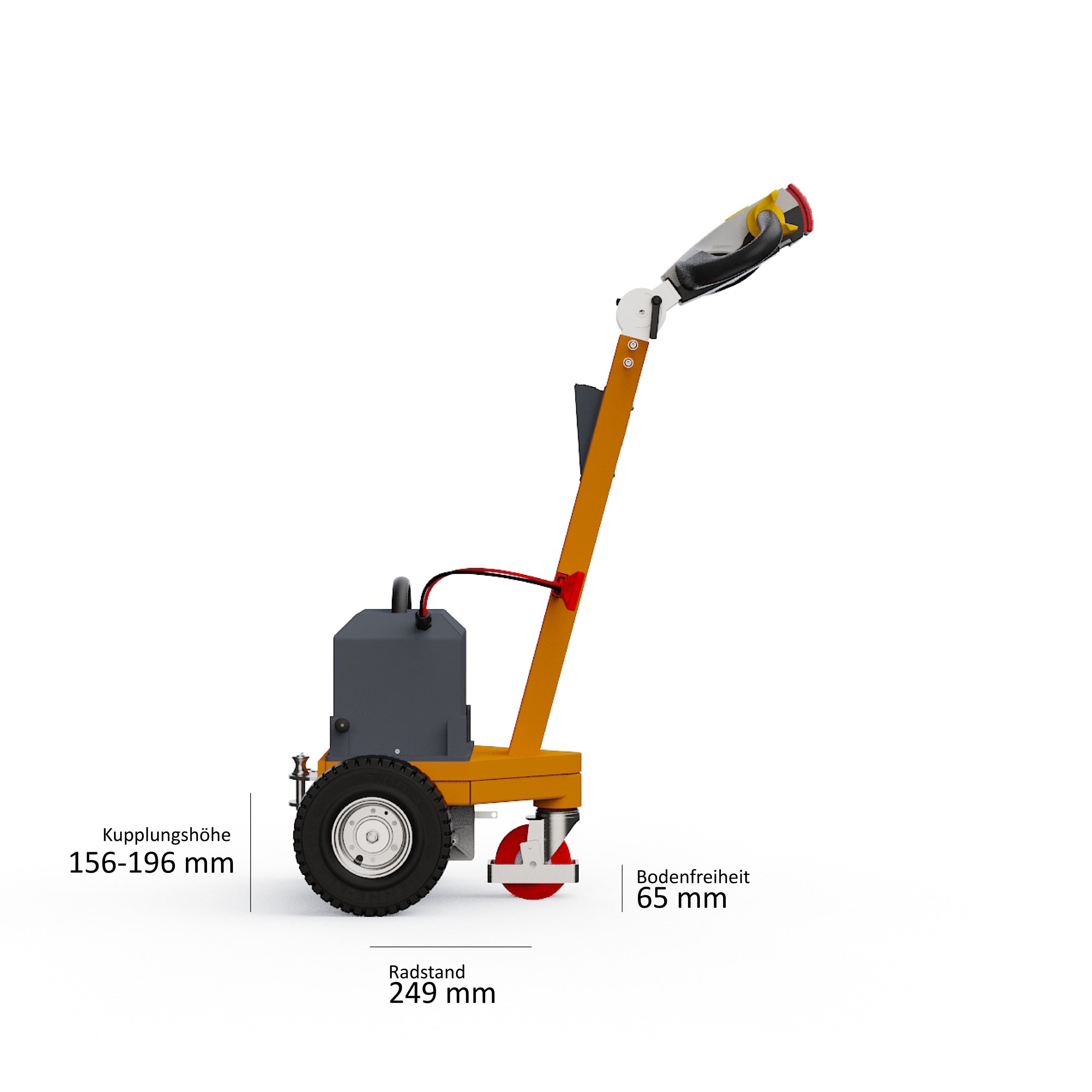 Seitenansicht des Elektroschleppers Dragger 1000 mit Maßangaben