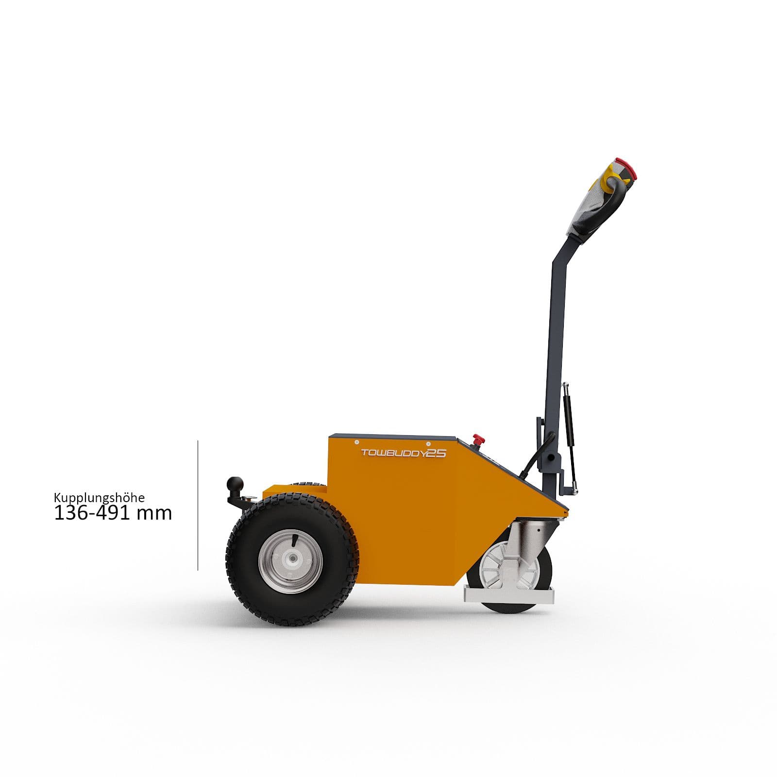Seitenansicht des Elektroschleppers Towbuddy 35 mit Maßangaben