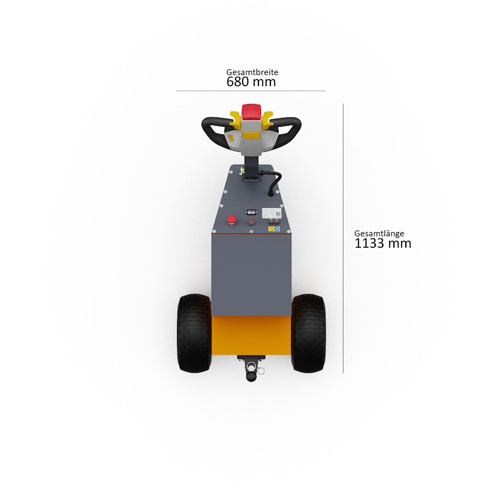 Draufsicht des Elektroschleppers Towbuddy 35 mit Abmessungen