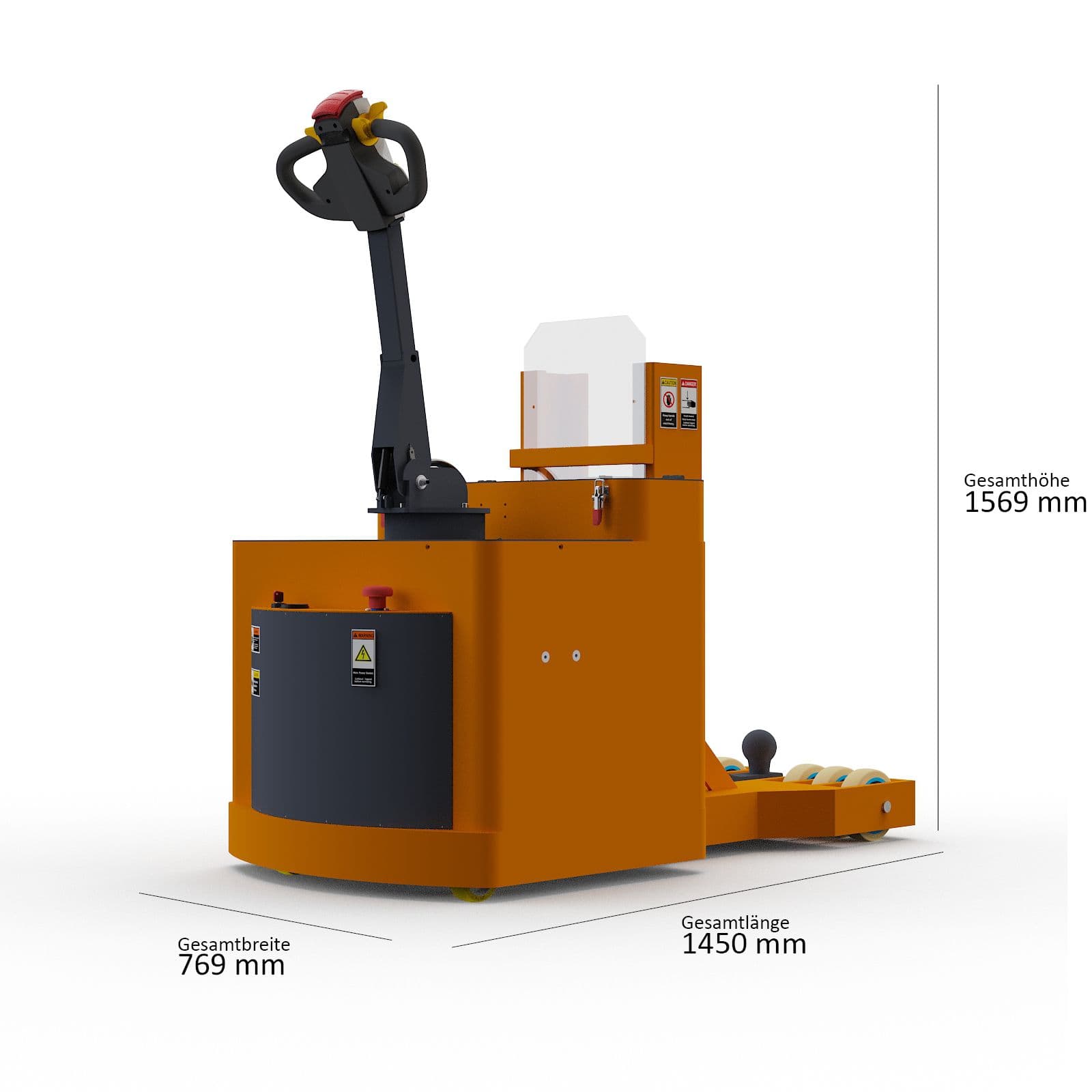 ISO-Darstellung des Elektroschleppers Jack 9 mit den Hauptabmessungen