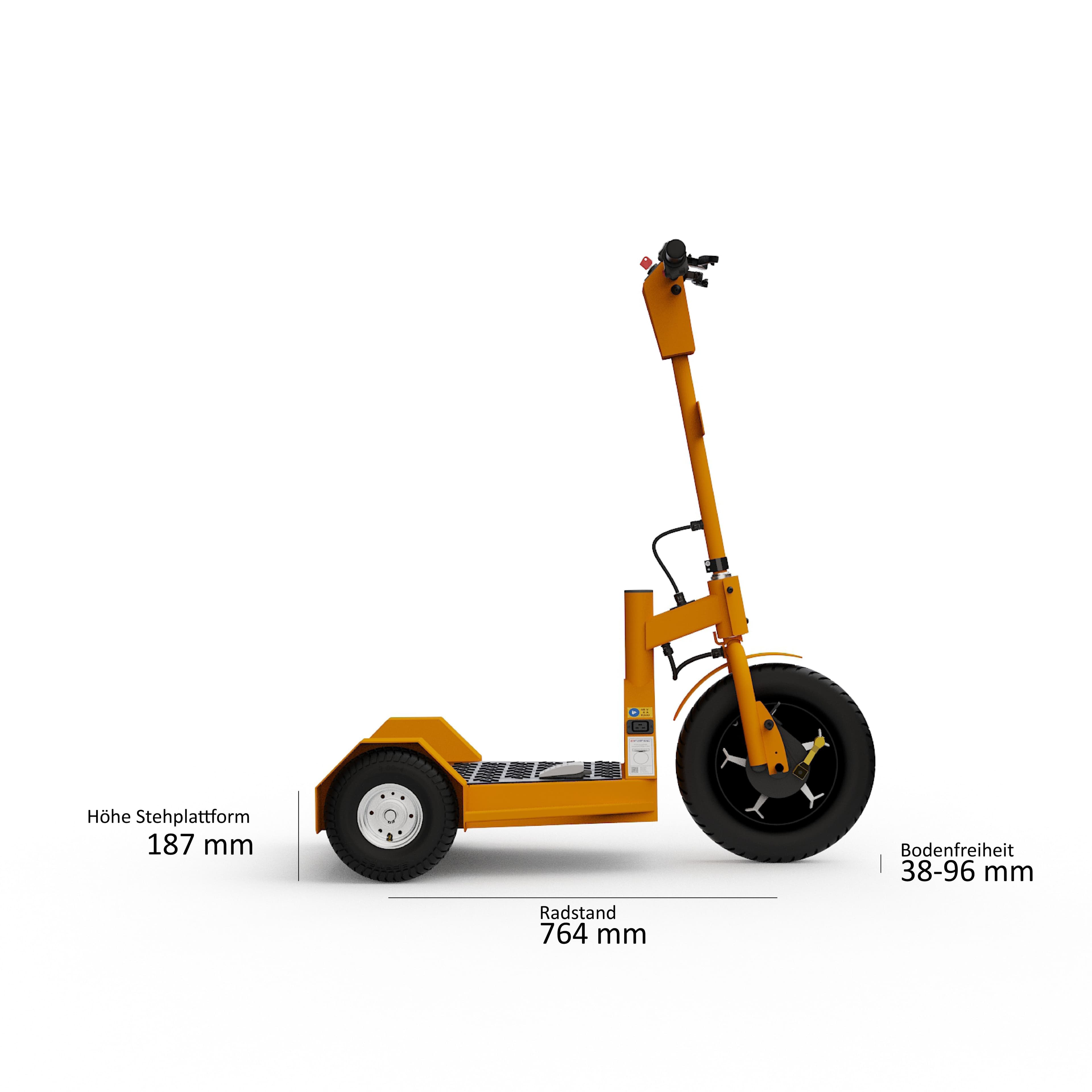 Seitenansicht des Elektrodreiradrollers Jumper mit Maßangaben ``