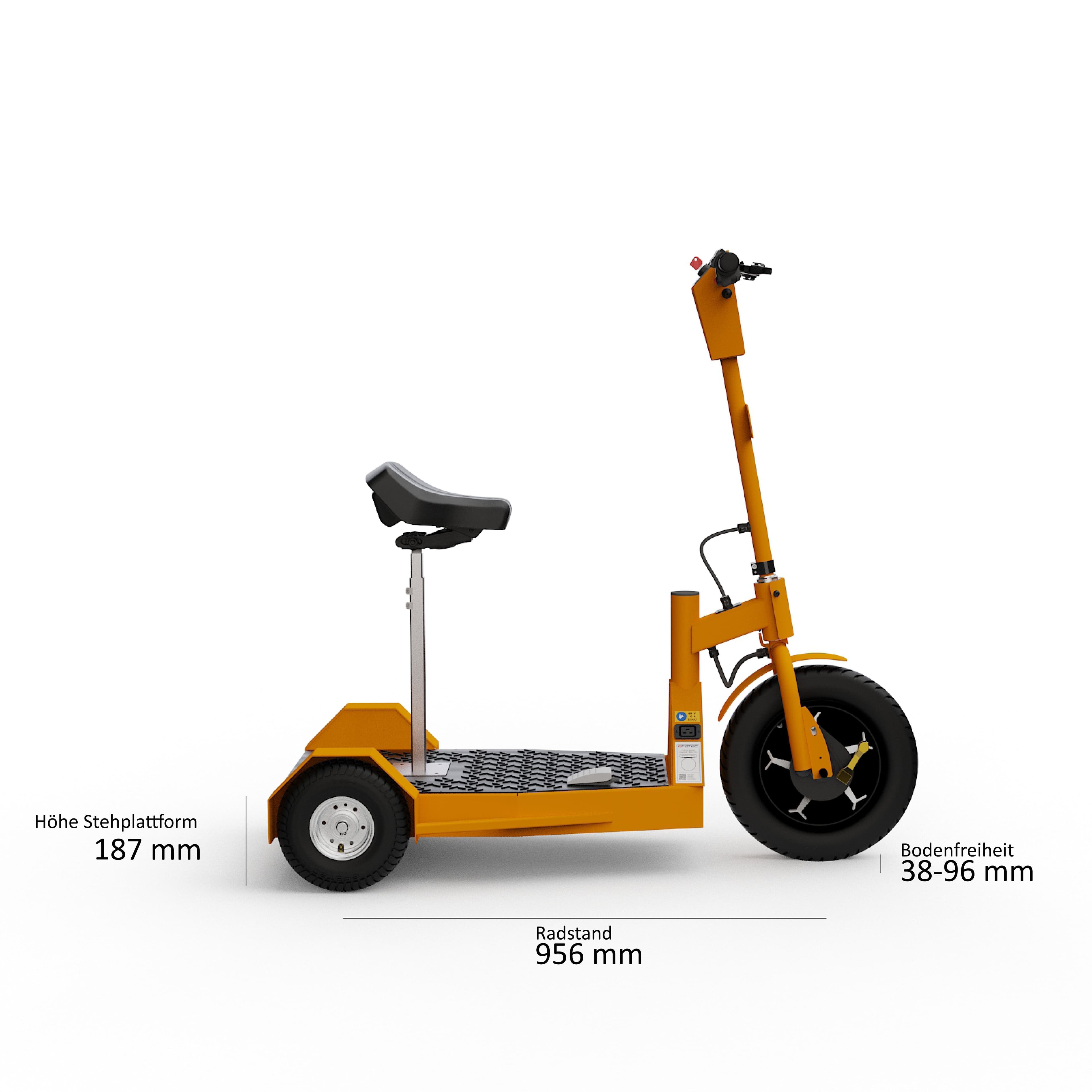 Seitenansicht des Elektrodreiradrollers Jumper L mit Maßangaben
