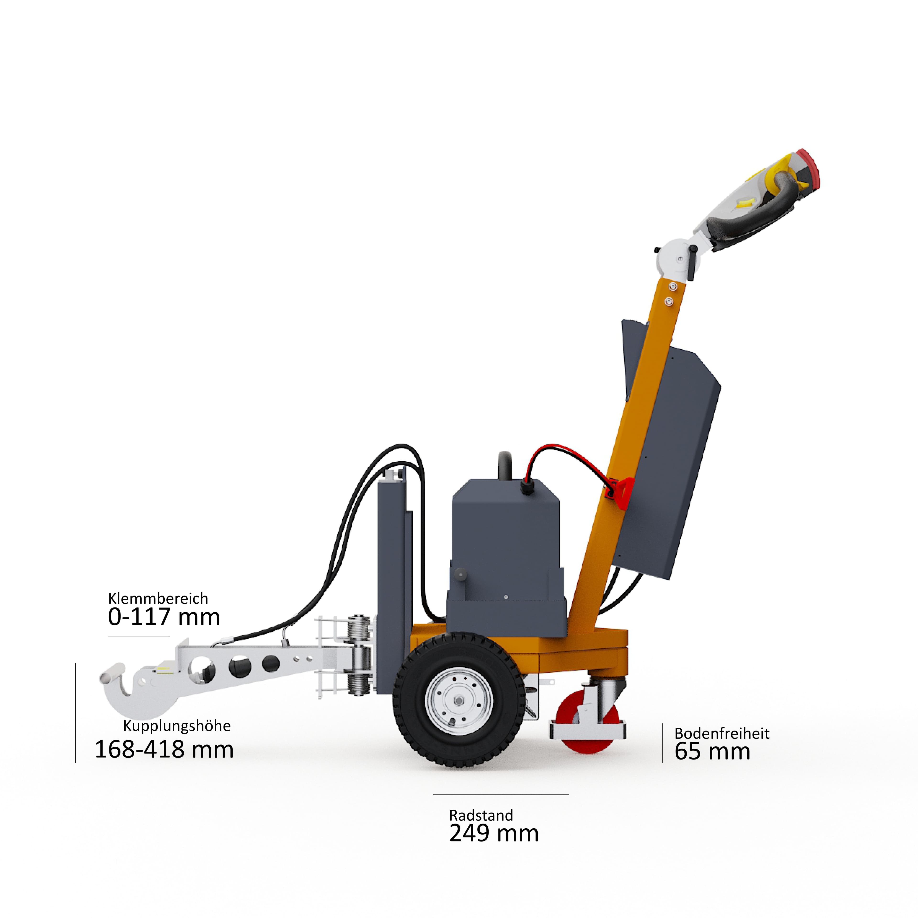 Seitenansicht des Elektroschleppers Dragger 1000 HK2 mit Maßangaben