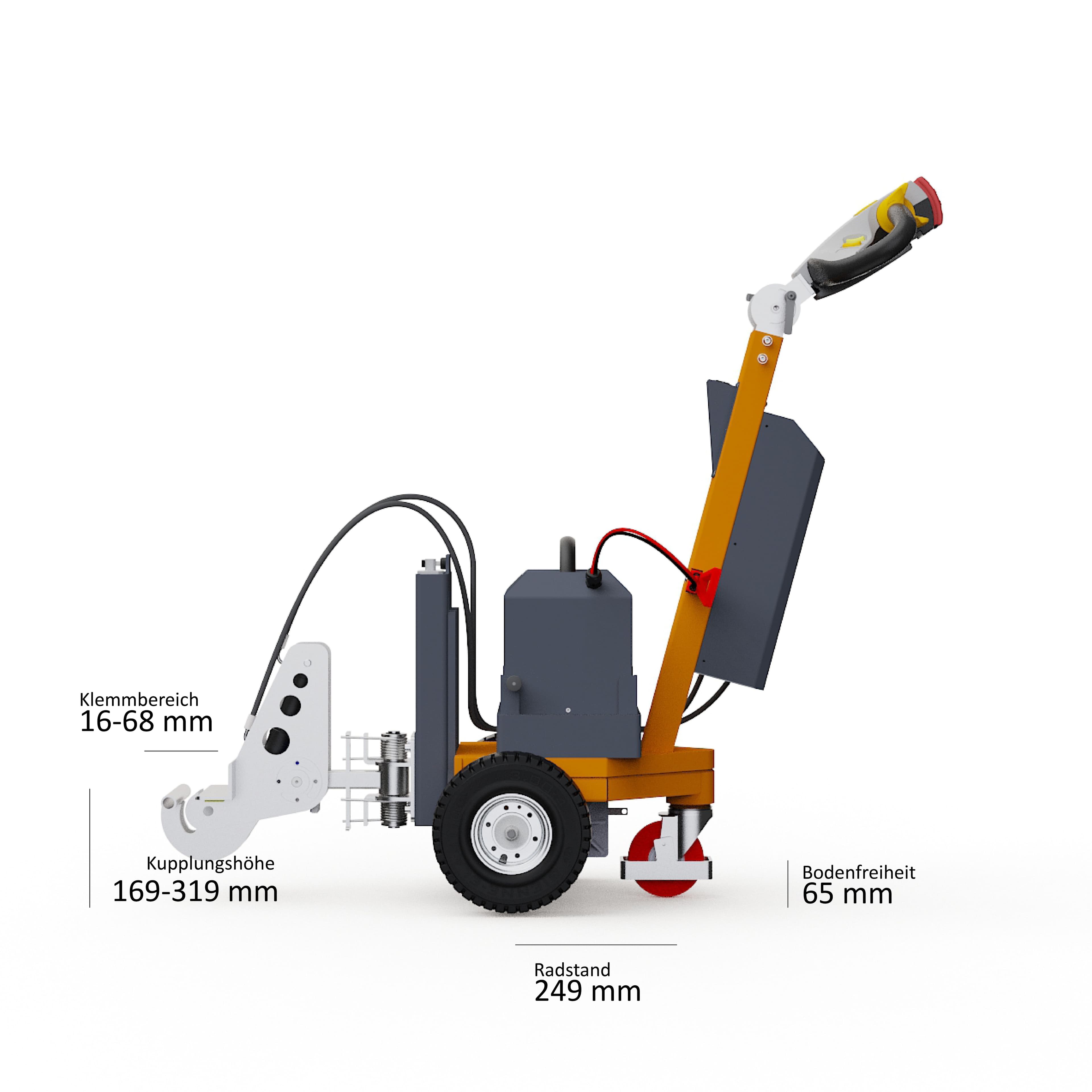 Seitenansicht des Elektroschleppers Dragger 1000 HK4 mit Maßangaben