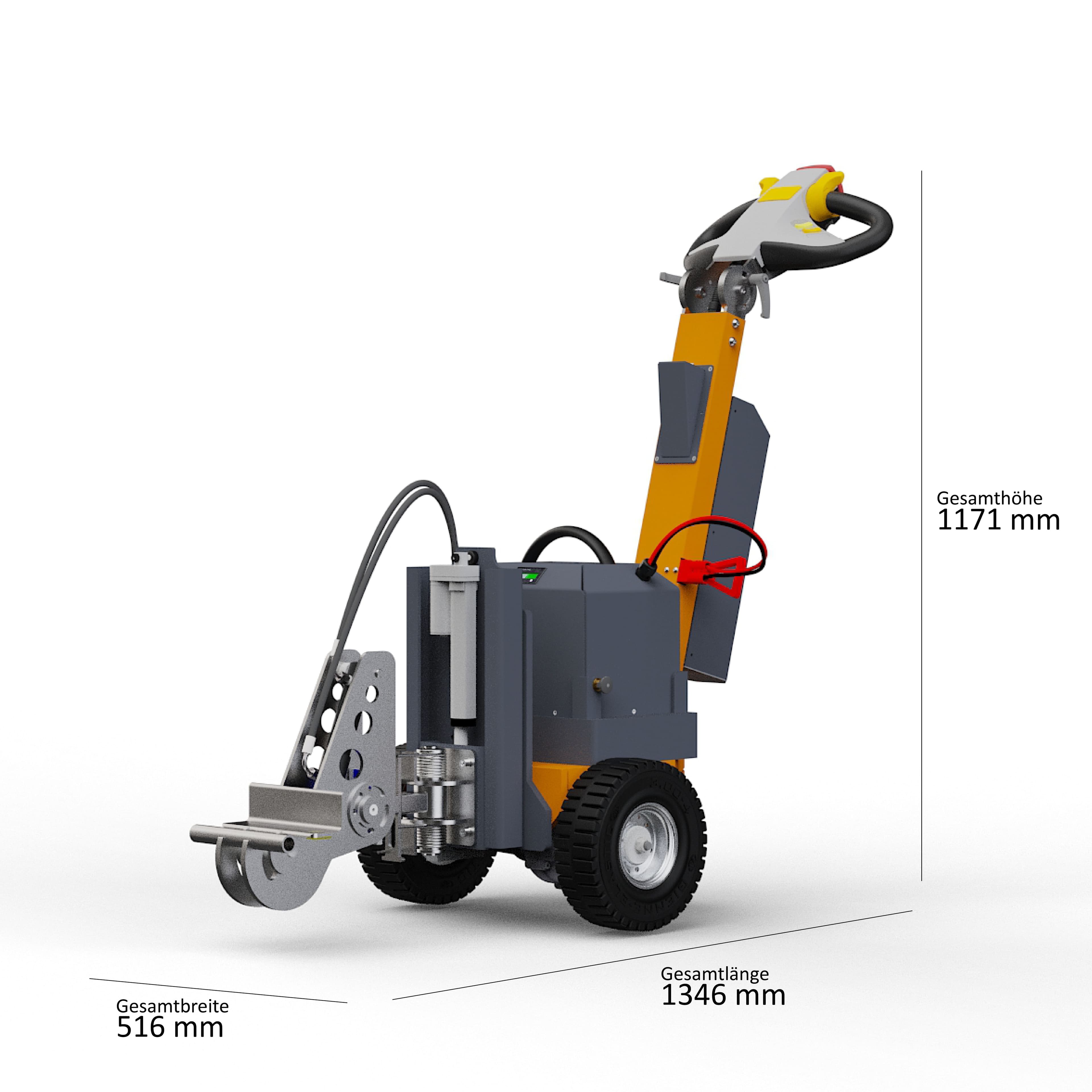ISO-Darstellung des Elektroschleppers Dragger 1000 HK4 mit den Hauptabmessungen