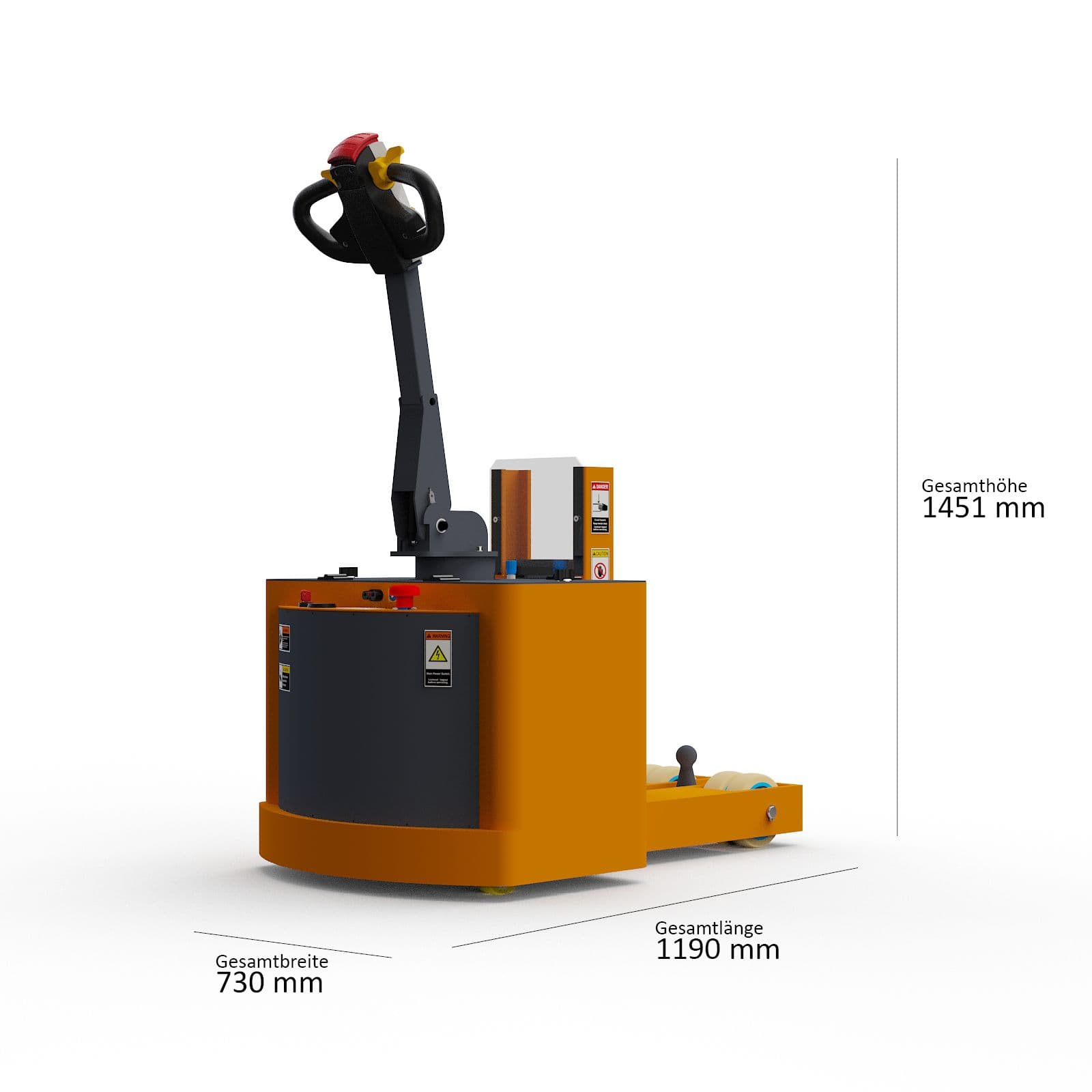 ISO-Darstellung des Elektroschleppers Jack 6 mit den Hauptabmessungen