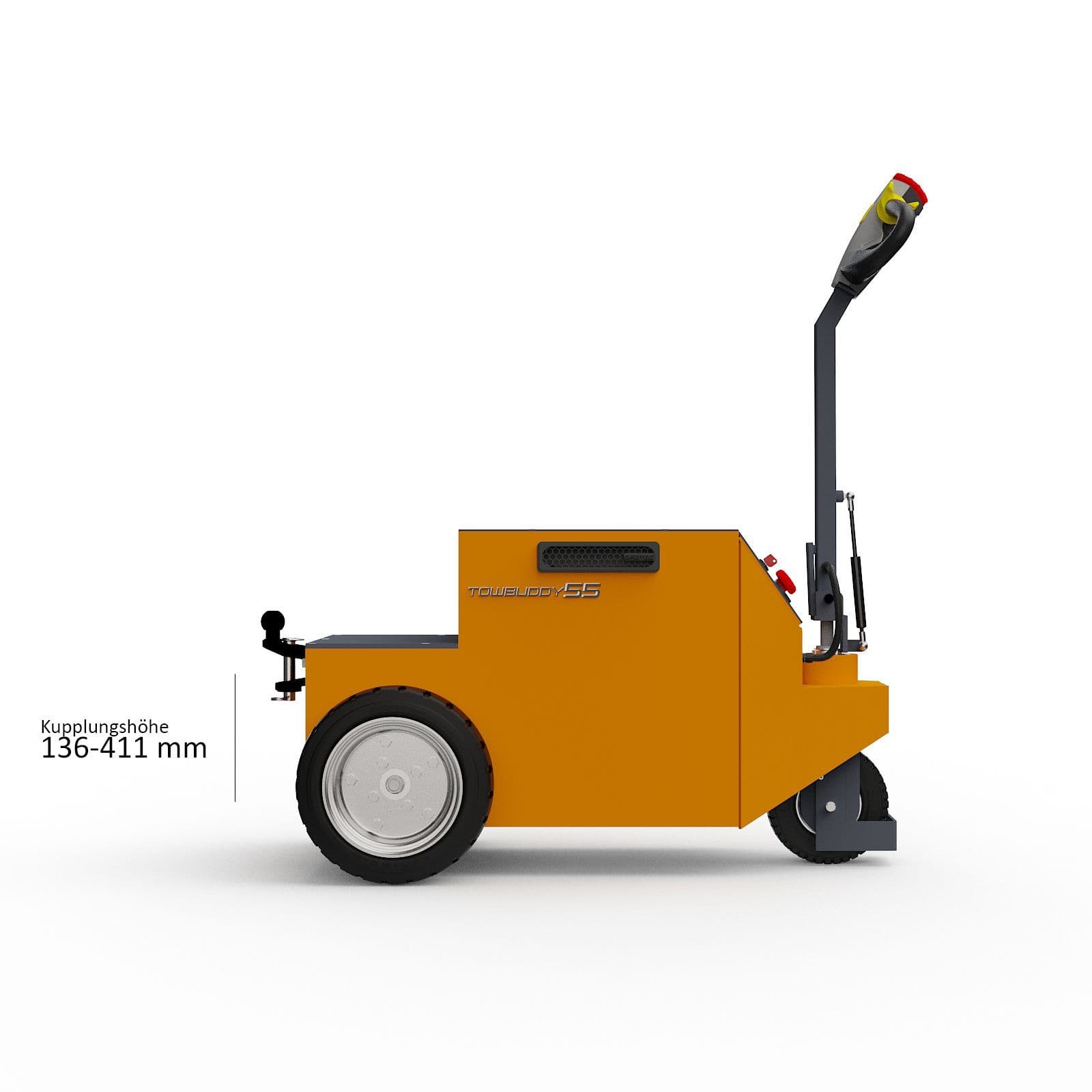 Seitenansicht des Elektroschleppers Towbuddy 75 mit Maßangaben